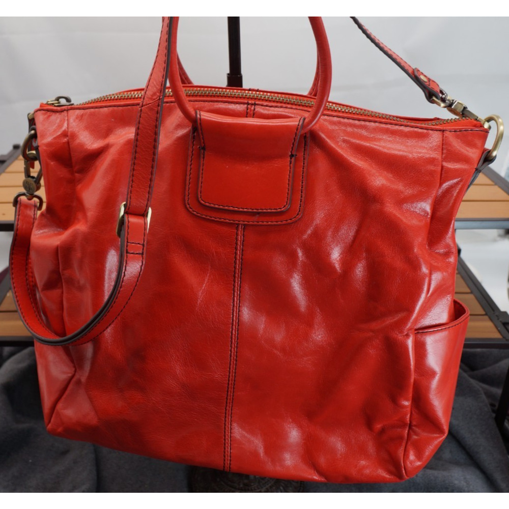 HOBO Sheila Large Satchel Crossbody Shoulder Bag Red Polished Leather Carryall - Picture 3 of 15